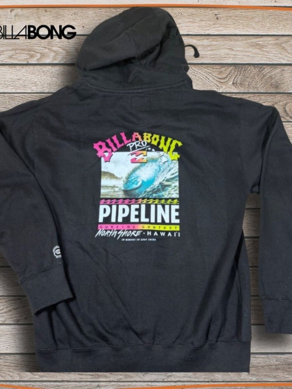 Billabong Pipeline Hawaii Hoodie Mens M Black Surf Graphic Pullover NWT - Picture 4 of 12